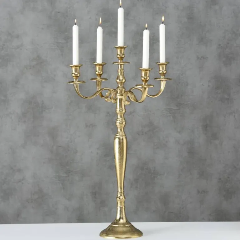 5 armet lysestage / kandelaber i guld aluminium - H.78xØ.45cm