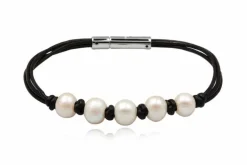 3 dobbelt læderarmbånd med ferskvandsperler - 19cm