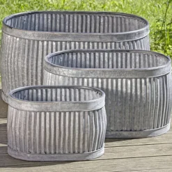 Aflange Dalia plantekrukker i zink metal med riller - sæt 3stk