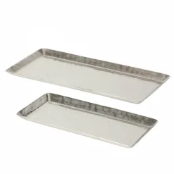 Aflange rektangulære fade i rå aluminium med banket mønster / Detroit Sæt