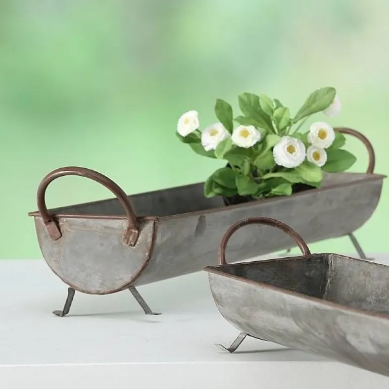 Aflange rustikke zink potter / bakker - 2stk