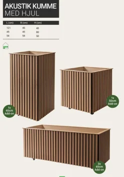 Akustik Krukker med hjul - Indendørs plantekrukker med akustikpaneler - 3 modeller