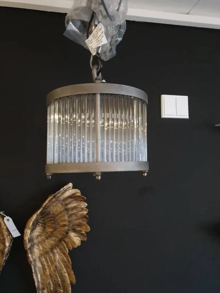 Alu industri vintage hængelampe med glas stænger