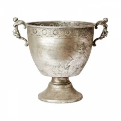 Antik Hvid / Antik sølv pokal krukke/potteskjuler med ører - H.39cm