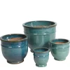 Azur blå/grønne glaserede krukker i sæt - 4stk