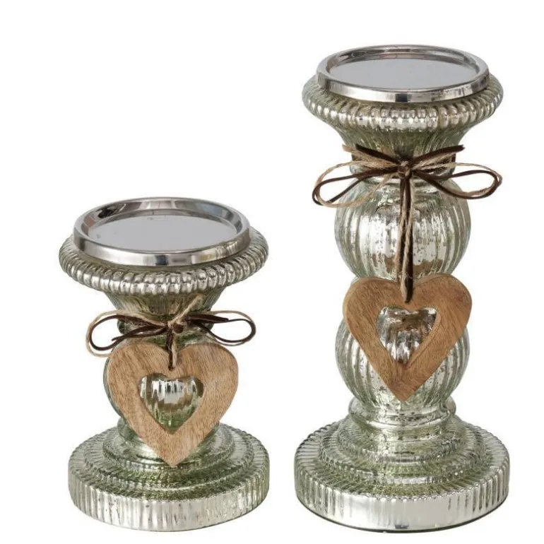 Bloklysestager i fattigmandssølv med dekoration / Sæt