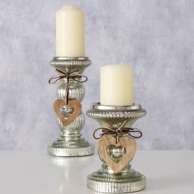 Bloklysestager i fattigmandssølv med dekoration / Sæt