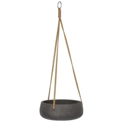 Blomsterampel i matsort eller sandgrå fiberclay med flettet tov - H.11xØ.29cm