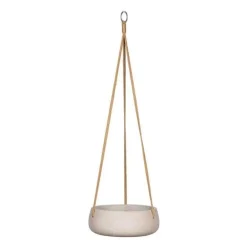 Blomsterampel i matsort eller sandgrå fiberclay med flettet tov - H.11xØ.29cm