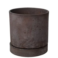 Brun antik krukke i rustik Limestone look med underskål