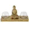 Buddha Lysholder i guld antik til 2 fyrfadslys