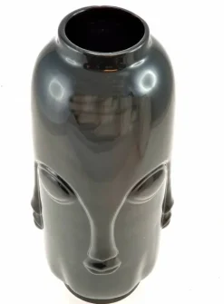 Chawan vaser i keramik med ansigt - Sort/Hvid