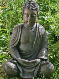 70cm stor Buddha figur i brun antik