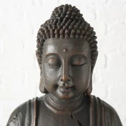 70cm stor Buddha figur i brun antik