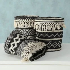 Etniske kurve / skjulere i bomuld - sort/hvid - sæt