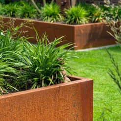 Firkantede Kvadratiske Højbede / Krukker i Cortenstål - 100 + 120 + 140cm - UDEN BUND