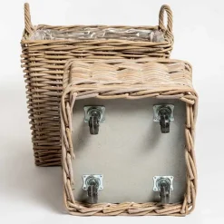 Firkantede rattan krukker med hjul - 40cm + 50cm