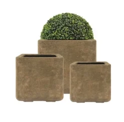 Firkantet Plantekumme i brun sandsten look - 5 års frostgaranti - Sæt