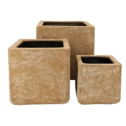 Firkantet Plantekumme i brun sandsten look - 5 års frostgaranti - Sæt