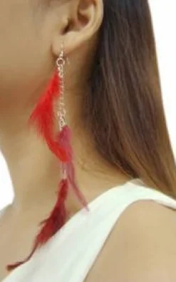 Fjer Øreringe Rød Karma