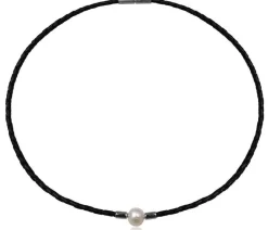 Flettet Læderhalskæde med perle