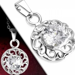 Flower vedhæng i stål med zirkon