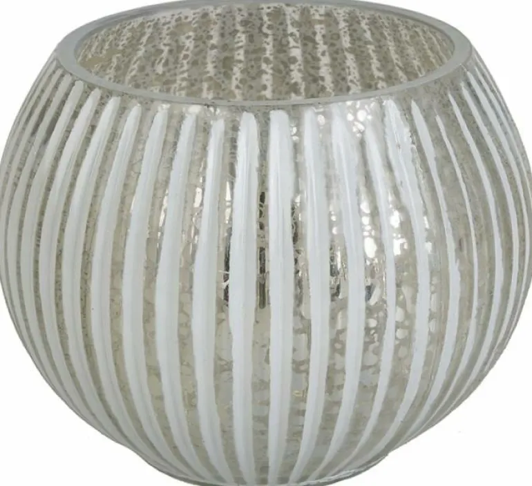 Fyrfadsstage i fattigmandssølv med strib - Ø.13cm