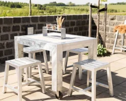 Galvaniseret havebord / spisebord med betonfliser og hjul