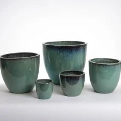 Glaserede udendørs krukker i jade grøn - Sæt 5stk