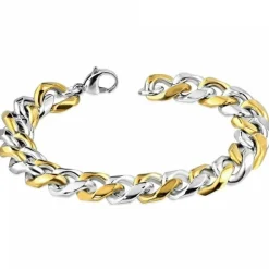 Guld og blank stålarmbånd 15mm - ca 19cm håndled