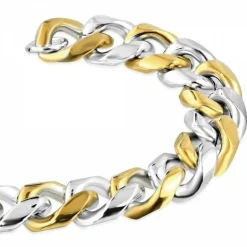 Guld og blank stålarmbånd 15mm - ca 19cm håndled