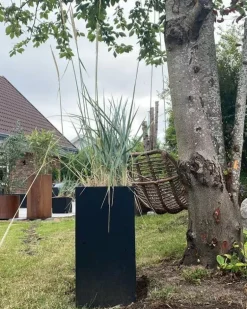 Høje rektangulære krukker / Sort + Grå - Udendørs