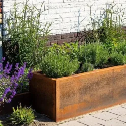 H.60xB.50cm / Aflange plantekummer i rust - Med Bund - L.90+120+150+200+300cm