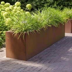 H.60xB.50cm / Aflange plantekummer i rust - Med Bund - L.90+120+150+200+300cm