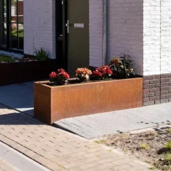 H.60xB.50cm / Aflange plantekummer i rust - Med Bund - L.90+120+150+200+300cm