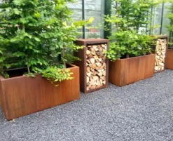 H.60xB.50cm / Aflange plantekummer i rust - Med Bund - L.90+120+150+200+300cm