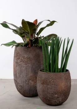 H.45xØ.45cm rustik krukke med lava mønster - Brun eller Sandgrå