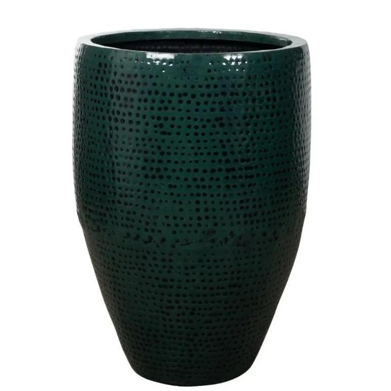 Indendørs krukker i ocean green metal med hammered finish / 3str.