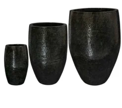Indendørs krukker i sort lakeret metal med hammered finish / 3str.