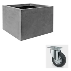 Kæmpe indendørs firkantet krukke på hjul / Sort + Grå