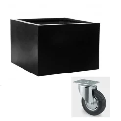 Kæmpe indendørs firkantet krukke på hjul / Sort + Grå