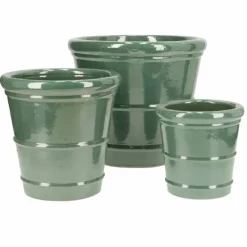 Konisk glaseret krukke - sæt 3stk - hvid - sort - grøn mos + blå/grøn