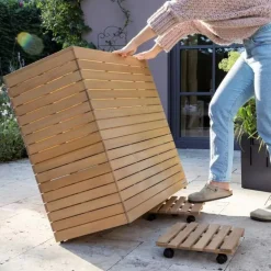 Krukker i Eukalyptus Træ Med Selvvanding - M/U Hjul