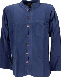 Langærmet skjorte med lav krave til mænd / Sort - Bordeaux - Lime - Blå / Bondeskjorte