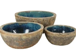 Lave vandtætte glaserede plantekrukker med lavalook i keramik / stentøj - Rust + Grøn