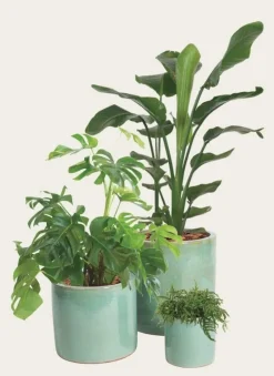 Light green glazed ceramic pots / sæt 3stk