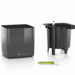 Lille antrazit Lechuza plantepotte med selvvanding - 16x16x16cm