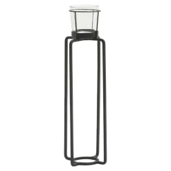 LULU lysestage i sort jern med glas til fyrfadslys