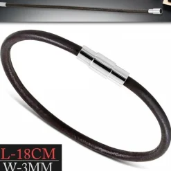 3mm mocca læderarmbånd med magnetlås / 18cm+22cm