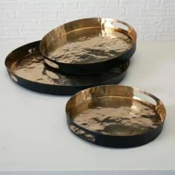 Nizzi luksus serveringsfade / bakker i sort og messing - Sæt